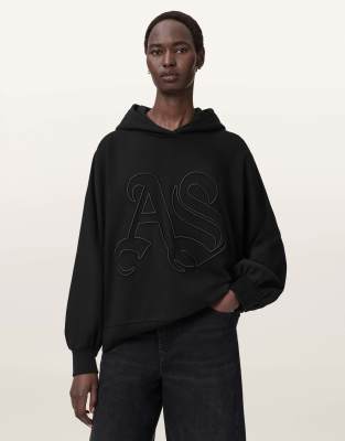 AllSaints - Artia - Kapuzenpullover in Schwarz mit Prägung