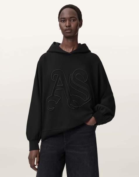 AllSaints – Artia – Kapuzenpullover in Schwarz mit Prägung - view 1