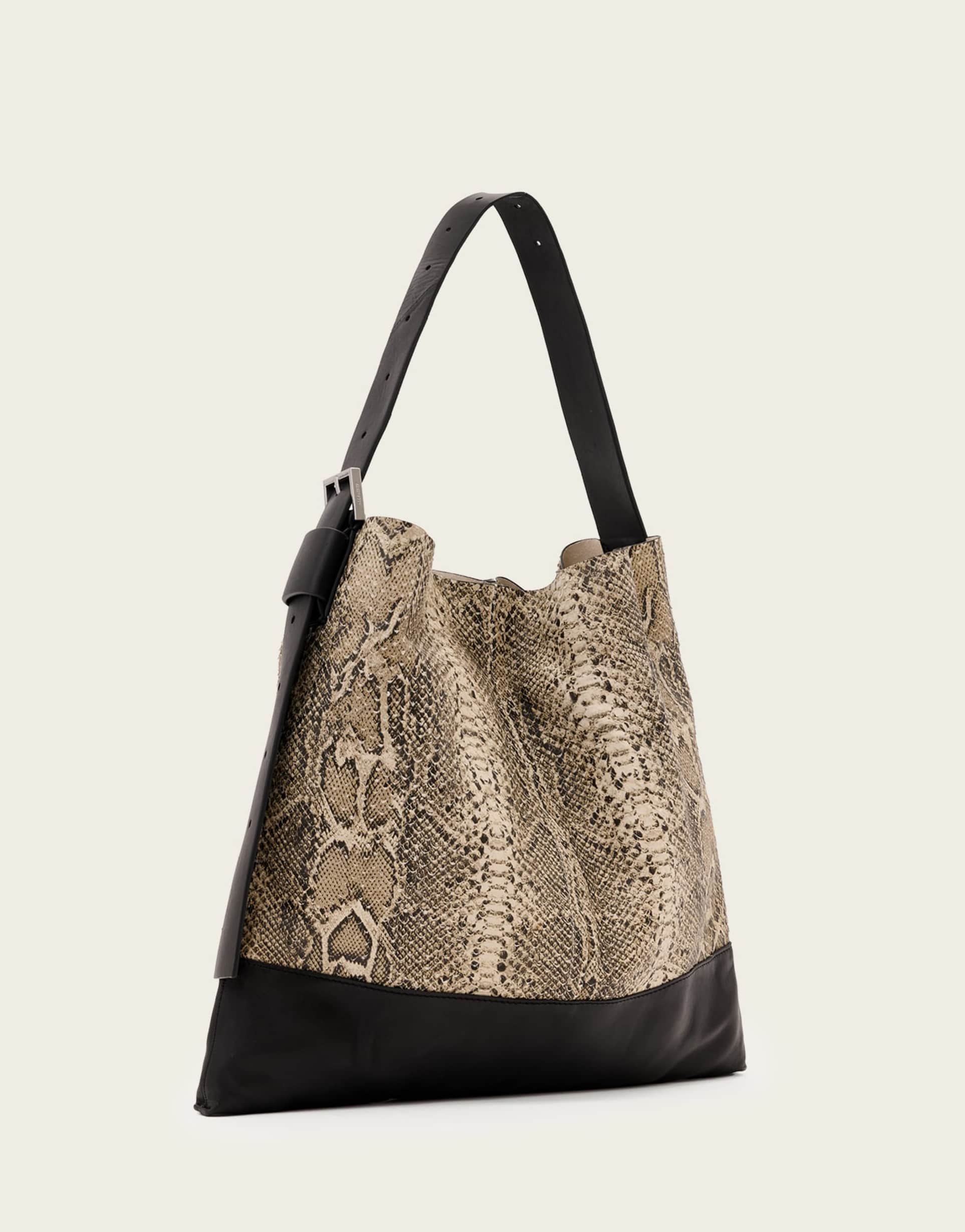 allsaints asha bucket tote bag in snake print