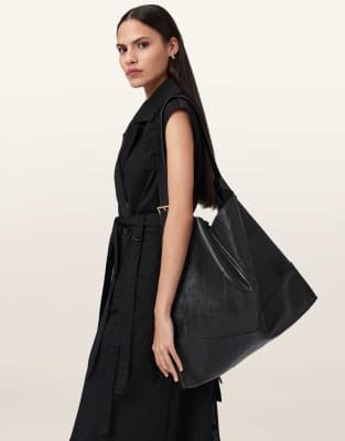 AllSaints - Asha - Eel-Schultertasche in Schwarz