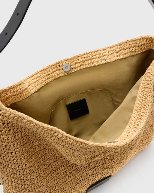 AllSaints Asha paper straw shoulder bag in natural