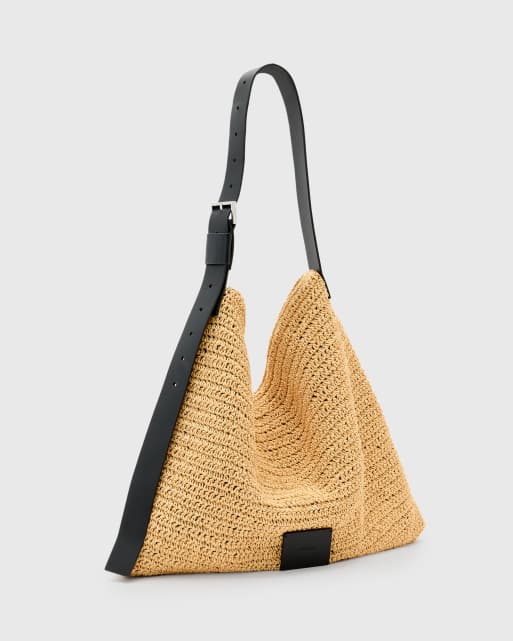 AllSaints Asha paper straw shoulder bag in natural