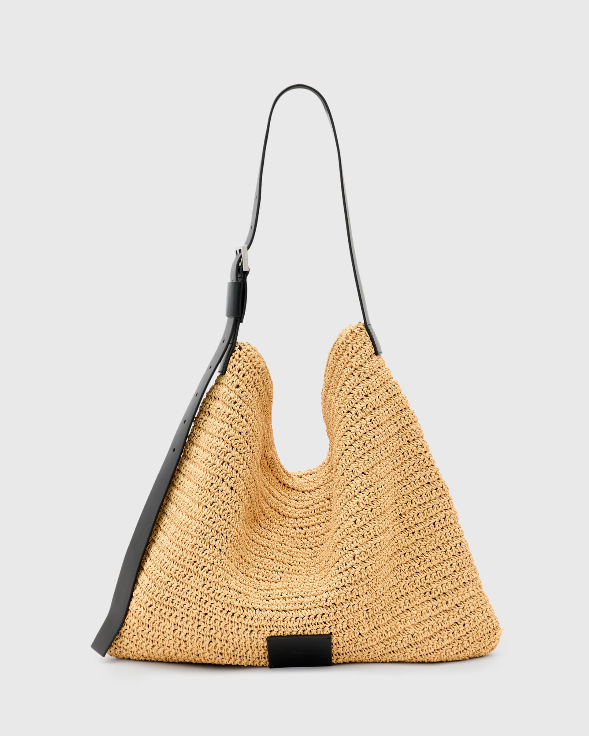 allsaints asha raffia slouchy shoulder bag in natural