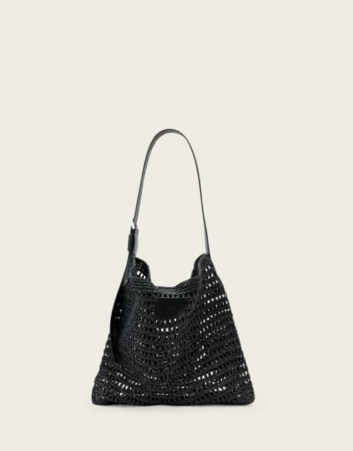 AllSaints - Asha - Sort skuldertaske i vævet papirmateriale og mesh, 2 af 4