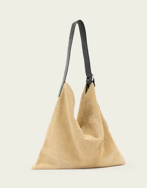 AllSaints asha suede shoulder bag in sahara white, 3 of 4