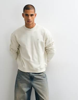 AllSaints Asher logo crew sweatshirt in off white