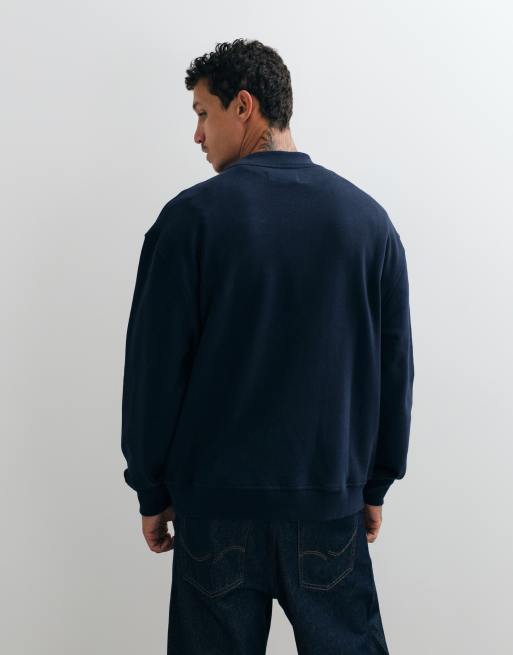 AllSaints Asher logo sweatshirt med rund hals i mørkeblå, 4 af 5