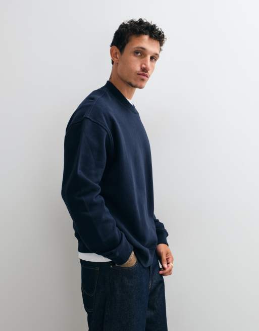 AllSaints Asher logo sweatshirt med rund hals i mørkeblå, 5 af 5