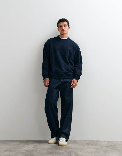 AllSaints Asher Logo-Sweatshirt mit Rundhalsausschnitt in Dunkelblau, 3 von 5