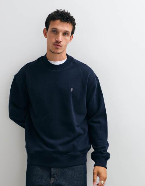 AllSaints - Asher - Sweat ras de cou à logo - Bleu foncé - view 1