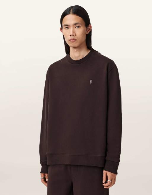 AllSaints – Asher – Sweatshirt in Pflaumenbraun mit Rundhalsausschnitt