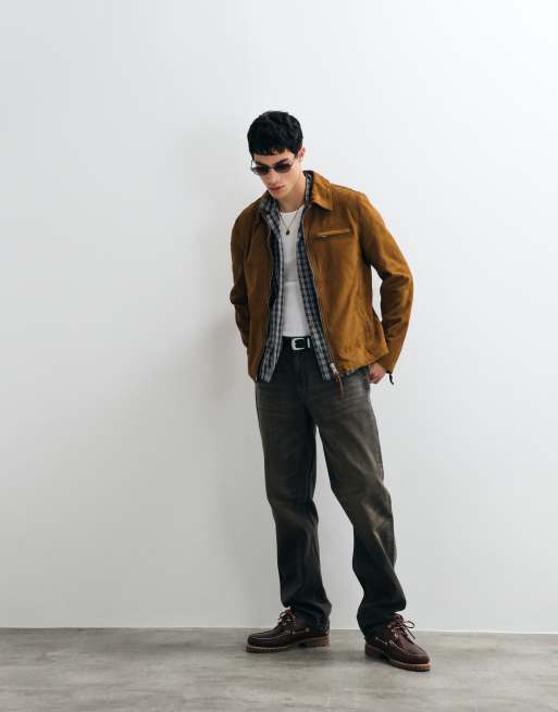 AllSaints - Ashwood - Chaqueta marrón con cremallera de ante premium, 2 de 5