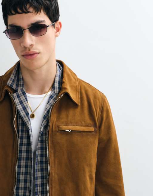 AllSaints - Ashwood - Chaqueta marrón con cremallera de ante premium, 3 de 5