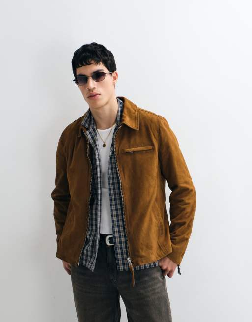 AllSaints - Ashwood - Chaqueta marrón con cremallera de ante premium, 5 de 5