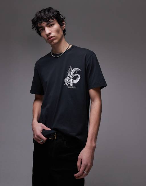 AllSaints Asp back graphic t-shirt in washed black