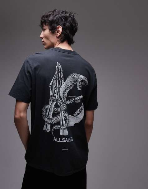 AllSaints – Asp – T-Shirt in verwaschenem Schwarz mit Grafik am Rücken - view 1