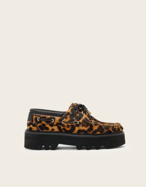 AllSaints Asstha leopard fur boat shoes in multi - view 1