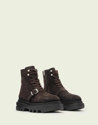 AllSaints - Astrid - Stiefel aus Wildleder in Bitterbraun-Brown