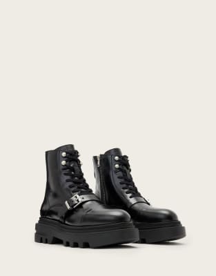 AllSaints - Astrid - Stiefel in glänzendem Schwarz