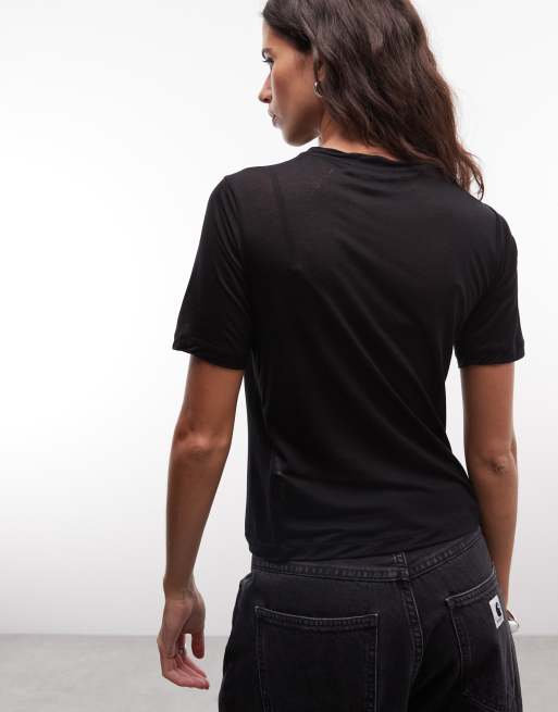 AllSaints Athea kurzärmliges transparentes T-Shirt mit Grafiklogo in Schwarz, 4 von 4