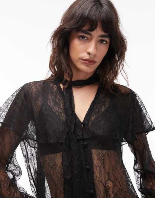 AllSaints - Athena - Chemise bohème en dentelle - Noir, 3 de 4