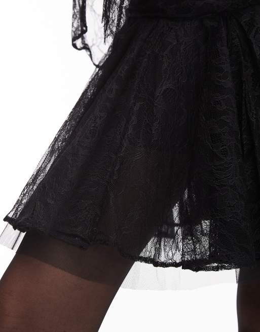 AllSaints Athena lace boho mini skirt in black, 5 of 5