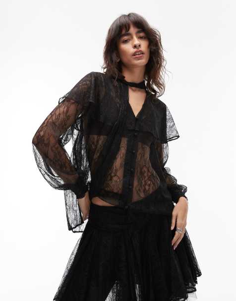 AllSaints – Athena – Svart skjorta i spets och boho-stil - view 1