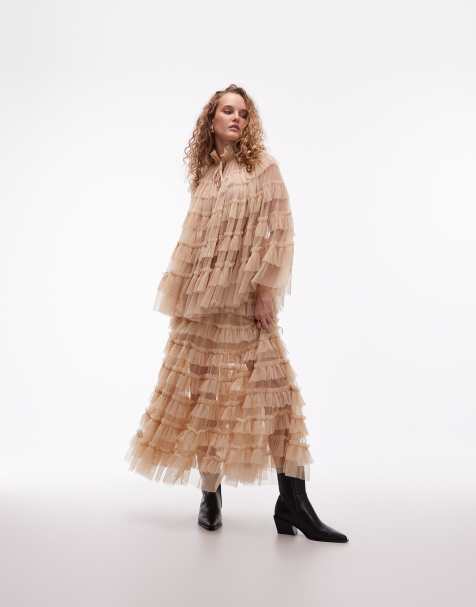 AllSaints - Aude - Ensemble avec jupe longue et top volanté style cape - Rose blush - view 1