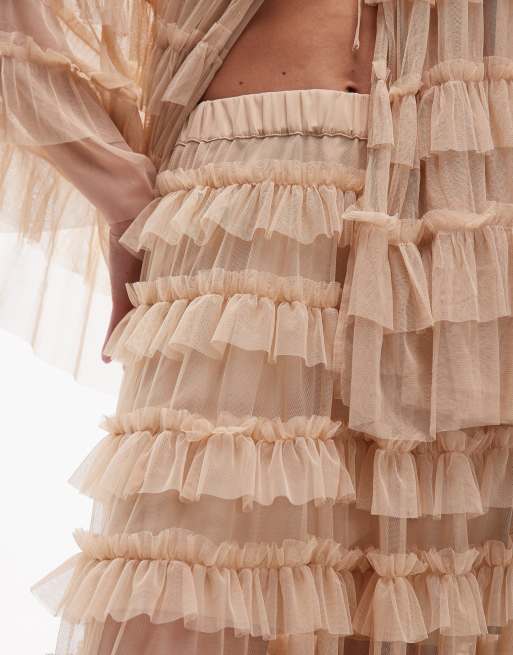 AllSaints - Aude - Gonna lunga rosa cipria con volant, 3 di 5