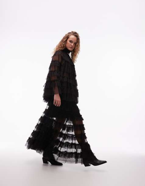 AllSaints - Aude - Maxi rok met ruches in zwart - view 1