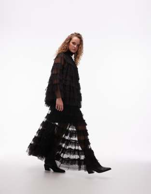 AllSaints - Aude - Maxirock in Schwarz mit Rüschen