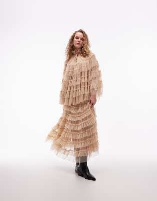 AllSaints - Aude - Maxirock in Zartrosa mit Rüschen