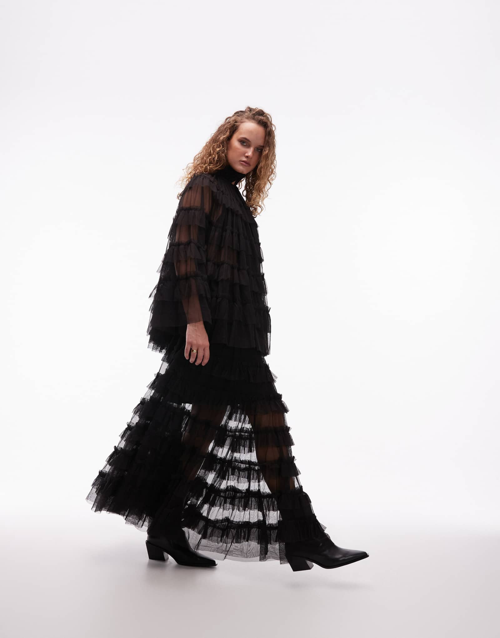 Черная макси-юбка с оборками Allsaints aude