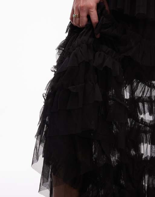 Allsaints aude ruffle maxi skirt in black, 4 of 5