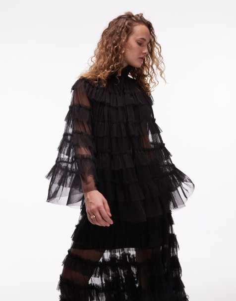 AllSaints - Aude - Top nero con volant stile mantella - view 1