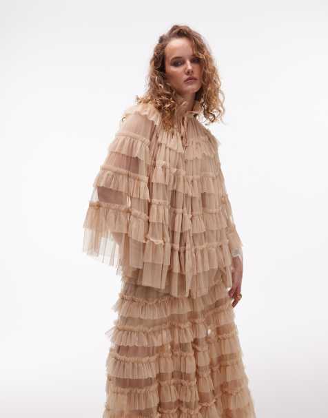 AllSaints - Aude - Top rosa cipria con volant stile mantella - view 1