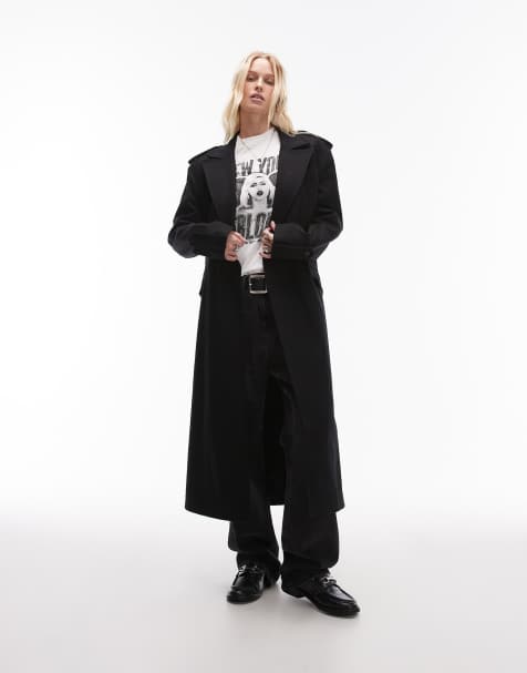 AllSaints Augusta wool blend long coat in black - view 1