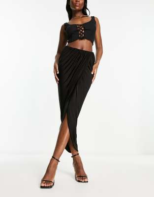 AllSaints Aurelia slinky midi skirt in black