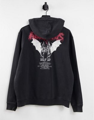 AllSaints aurocide overhead hoodie in black