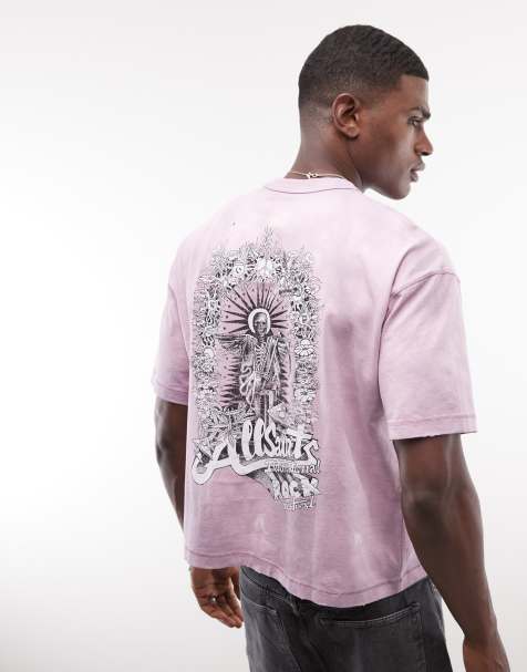 AllSaints - Avalon - Kortærmet T-shirt med grafiklogo og print på ryggen i pink batik - view 1