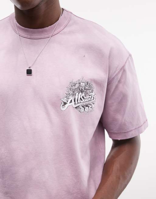 AllSaints - Avalon - T-shirt effet tie-dye à manches courtes et logo graphique imprimé au dos - Rose, 4 de 5