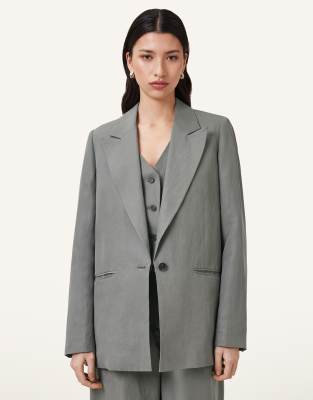 AllSaints - Averie - Blazer in Grau mit Leinenanteil