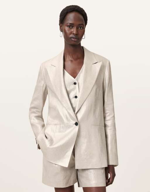 AllSaints – Averie – Blazer in Silbergrau