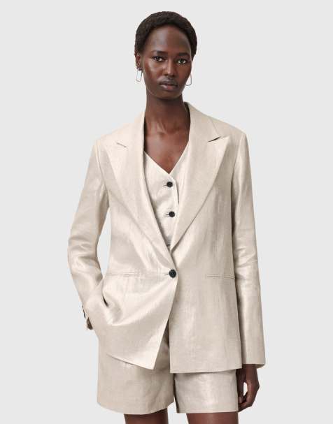 Allsaints Averie metallic tailored blazer in silver grey - view 1