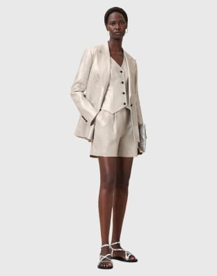 Allsaints Averie metallic tailored shorts in silver grey - view 1