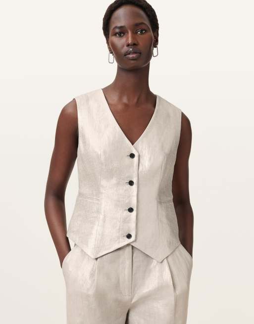 AllSaints – Averie – Weste in Silbergrau
