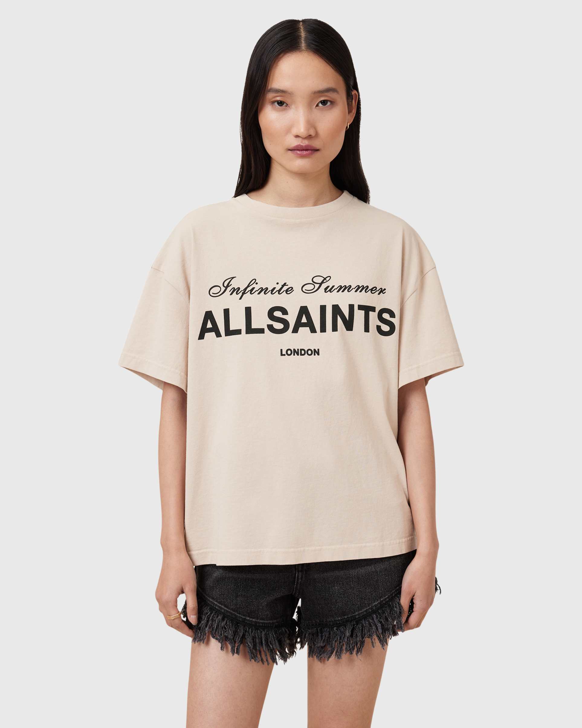 allsaints avri tee in cement gray