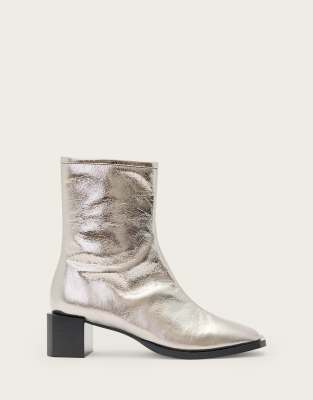 AllSaints - Avril - Stiefel in Metallic-Graphitgrau