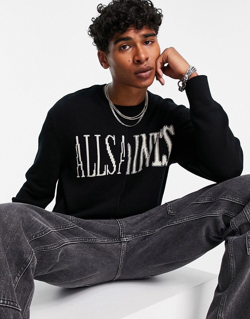 AllSaints Axis spliced logo sweater in black