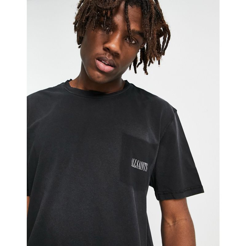 Uomo 7Butw AllSaints - Ayers - T-shirt con toppa nero slavato